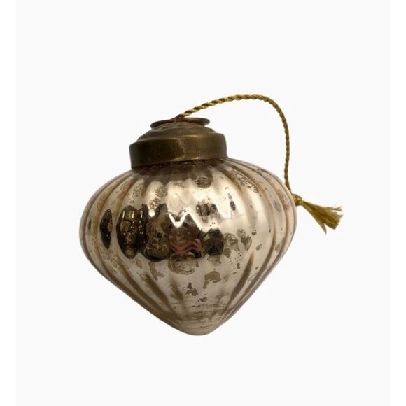 Vintage Mercury Glass Handblown Christmas Ornament Antique Gold With Bronze Topp - Picture 12 of 16